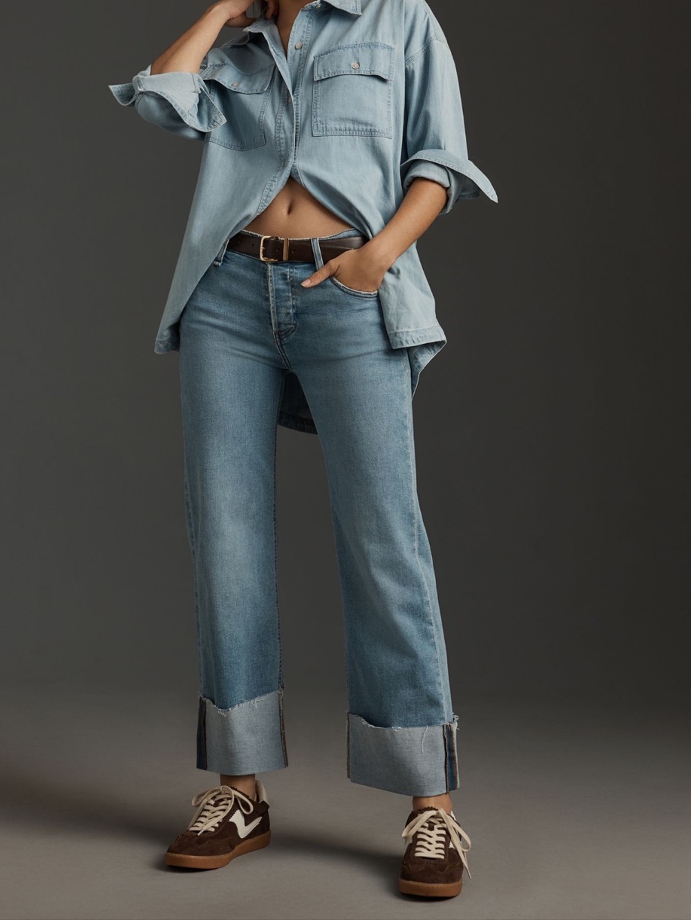 Hudson High Rise Wide Leg Cuff Jeans Rosie New 32 Oak Denim Blue